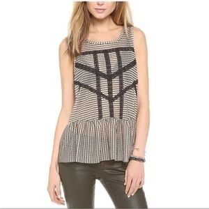 Free People Stripe Black Lace & Crochet Peplum Top Small